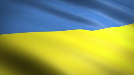 Flag of Ukraine. Realistic waving flag 3D render illustration with highly detailed fabric texture