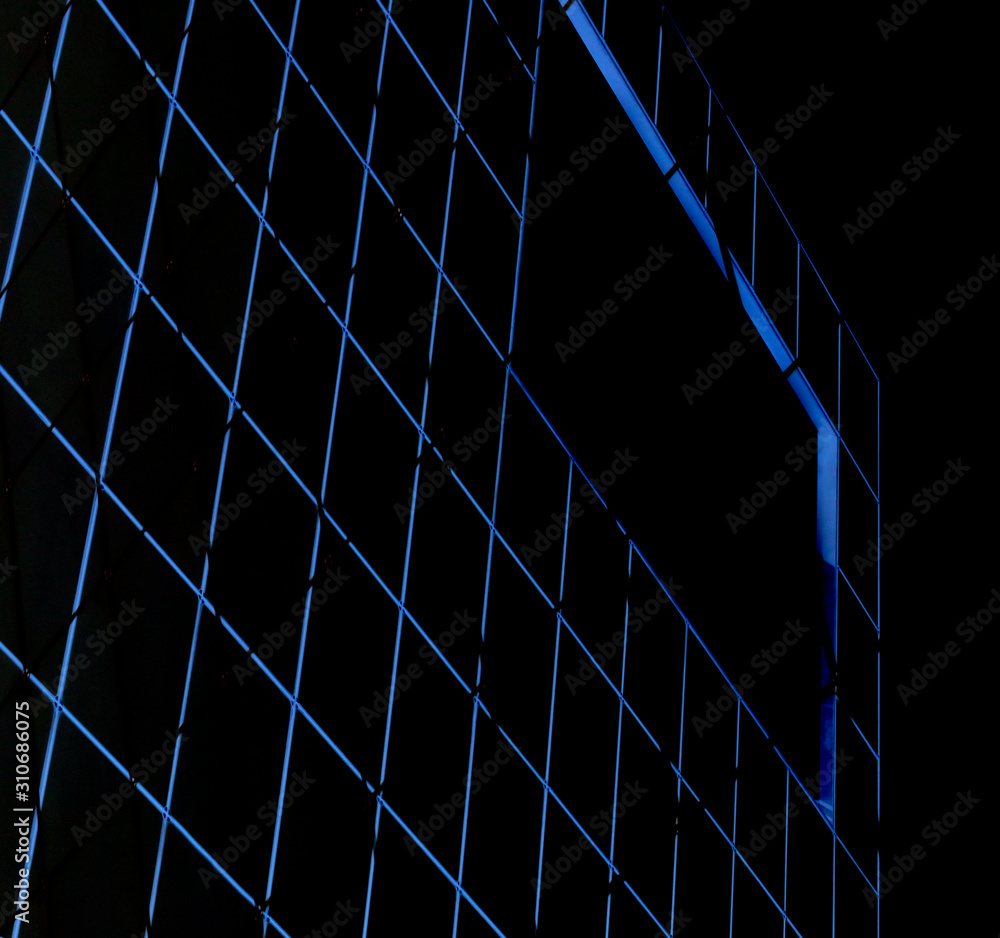 Poster digitally rendered image of glowing grid structure resembling solar battery or futuristic technologi
