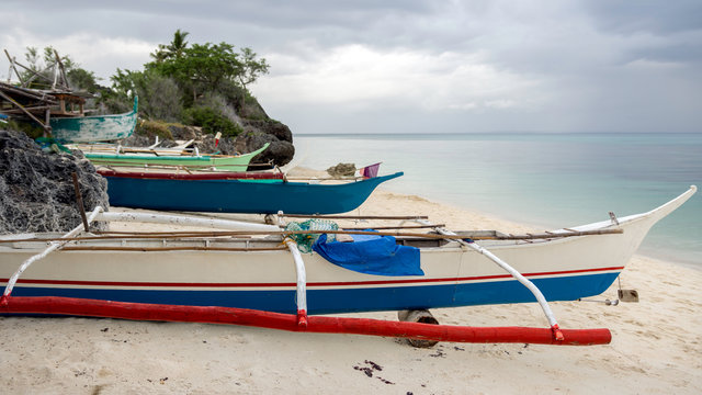 Banca boat on Paradise beach (Sandira beach), Bantayan island, North Cebu, Philippines
