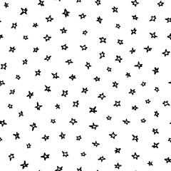 Seamless vector hand drawn star pattern with hand painted irregular black outline star in wavy movement. Graphic and modern design for scrapbooking, stationary, fashion and packaging design.