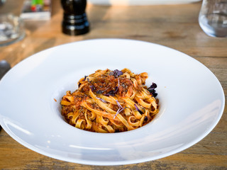 delicious bolognese pasta dish with fresh ingredients