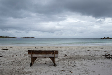 Wooden Bench on Hov Beach, Vestvagoy, Lofoten Islands, Norway