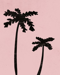 palm trees tropical abstract painting grunge texture black plants and pink background