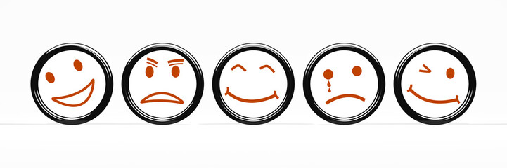 Series of different smileys, 3D illustration