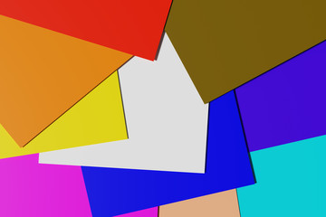 Sheets of paper with different colors lie on top of each other, 3D illustration