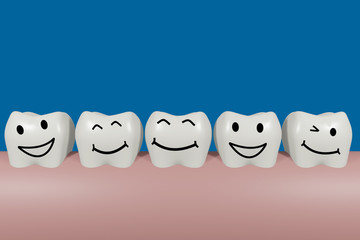 Teeth with smiley face, 3D illustration