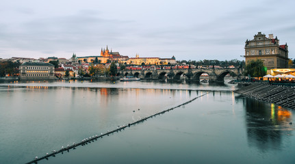 Fototapeta na wymiar Cityscape of Prague and Vltava river
