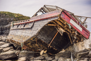 Korean fishing boats washed ashore at Tobizin Cape, Russian Island, Vlaivostok