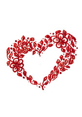 Hand draw illustration heart red openwork lace Valentine's day greeting card