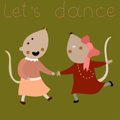 Сute dancing rats . Funny hand drawn  vector  illustration for Christmas and New Year printing on the mug, posters, gift tags and labels.