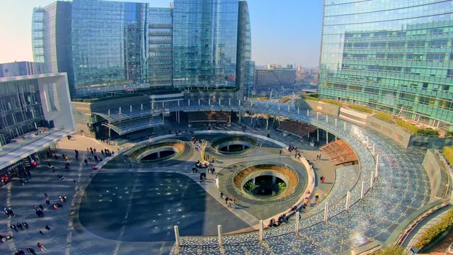 Milan, Italy - Nov 2019: Milan business district, Gae Aulenti downtown square