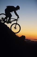 Mountain Biker Riding Down Slope