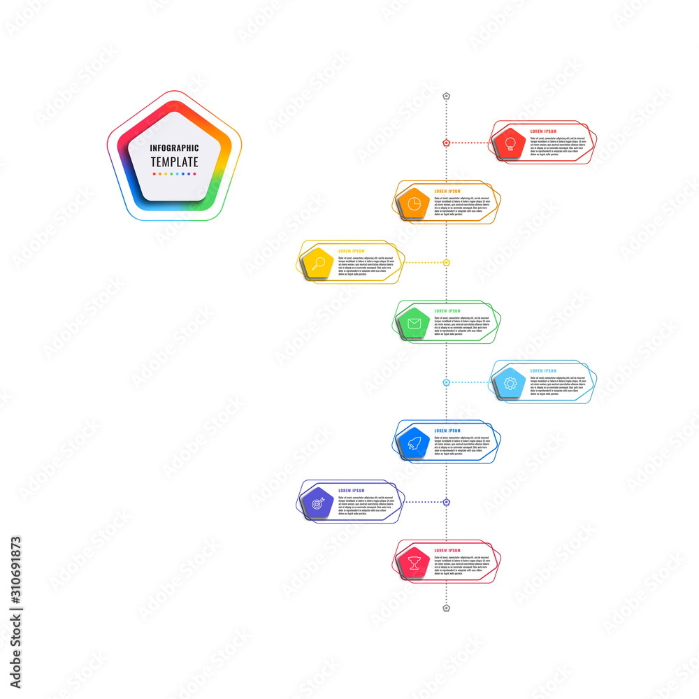 Aufkleber vertical 8 steps timeline infographic template with pentagons and polygonal elements on a white back