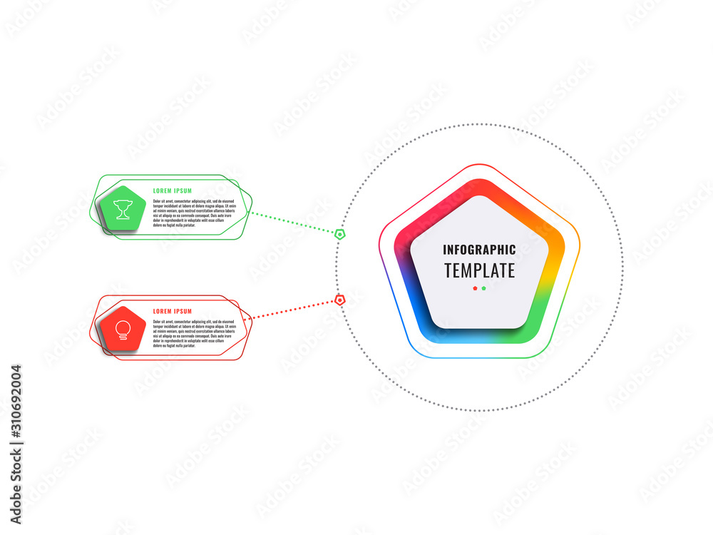 Aufkleber two steps infographic template with pentagons and polygonal elements on a white background. modern b