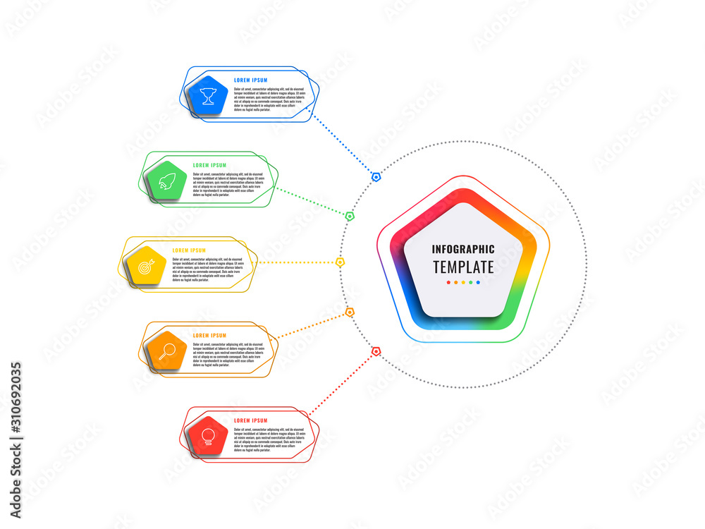 Poster five steps infographic template with pentagons and polygonal elements on a white background. modern 