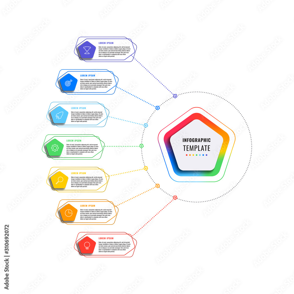 Poster seven steps infographic template with pentagons and polygonal elements on a white background. modern