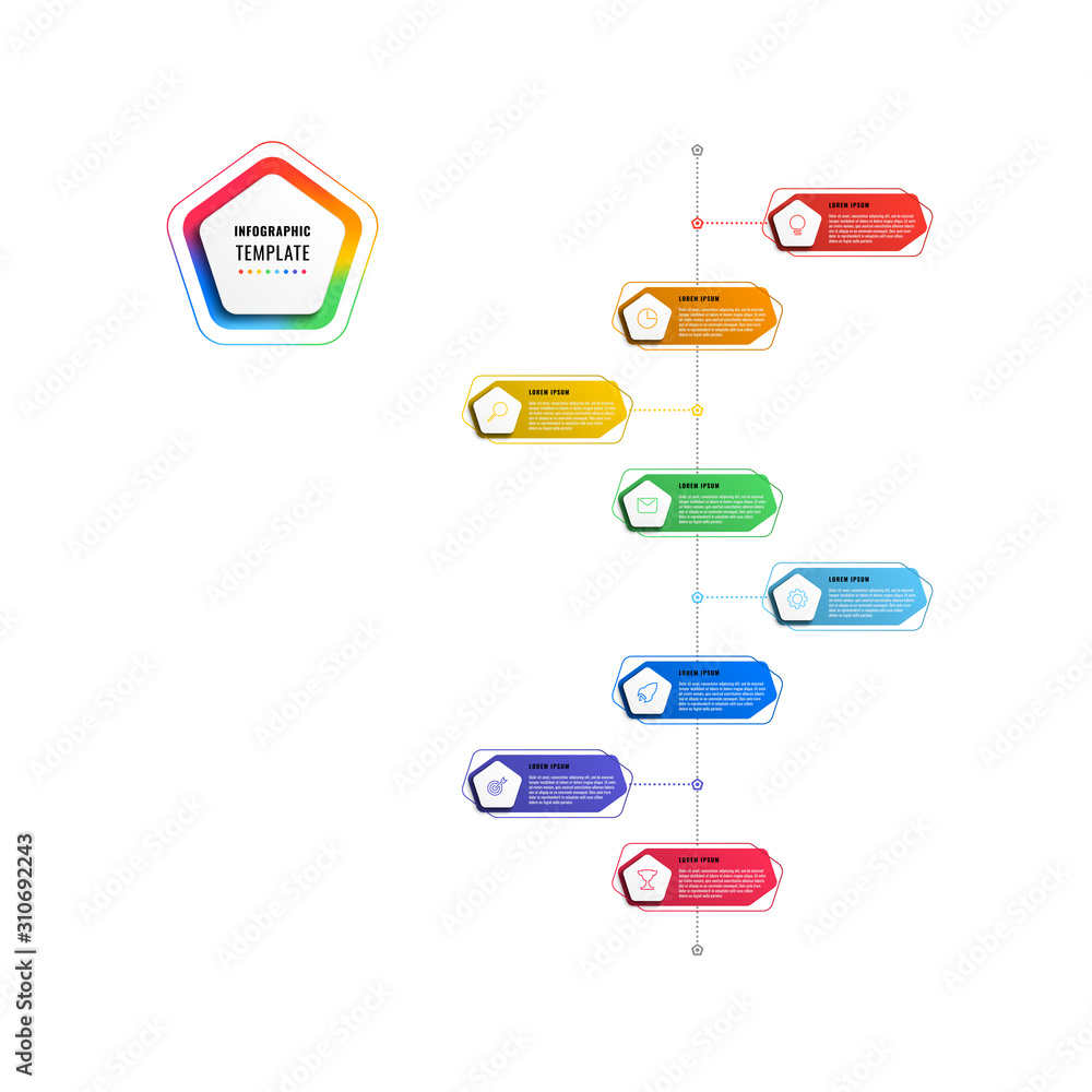 Aufkleber vertical 8 steps timeline infographic template with pentagons and polygonal elements on a white back