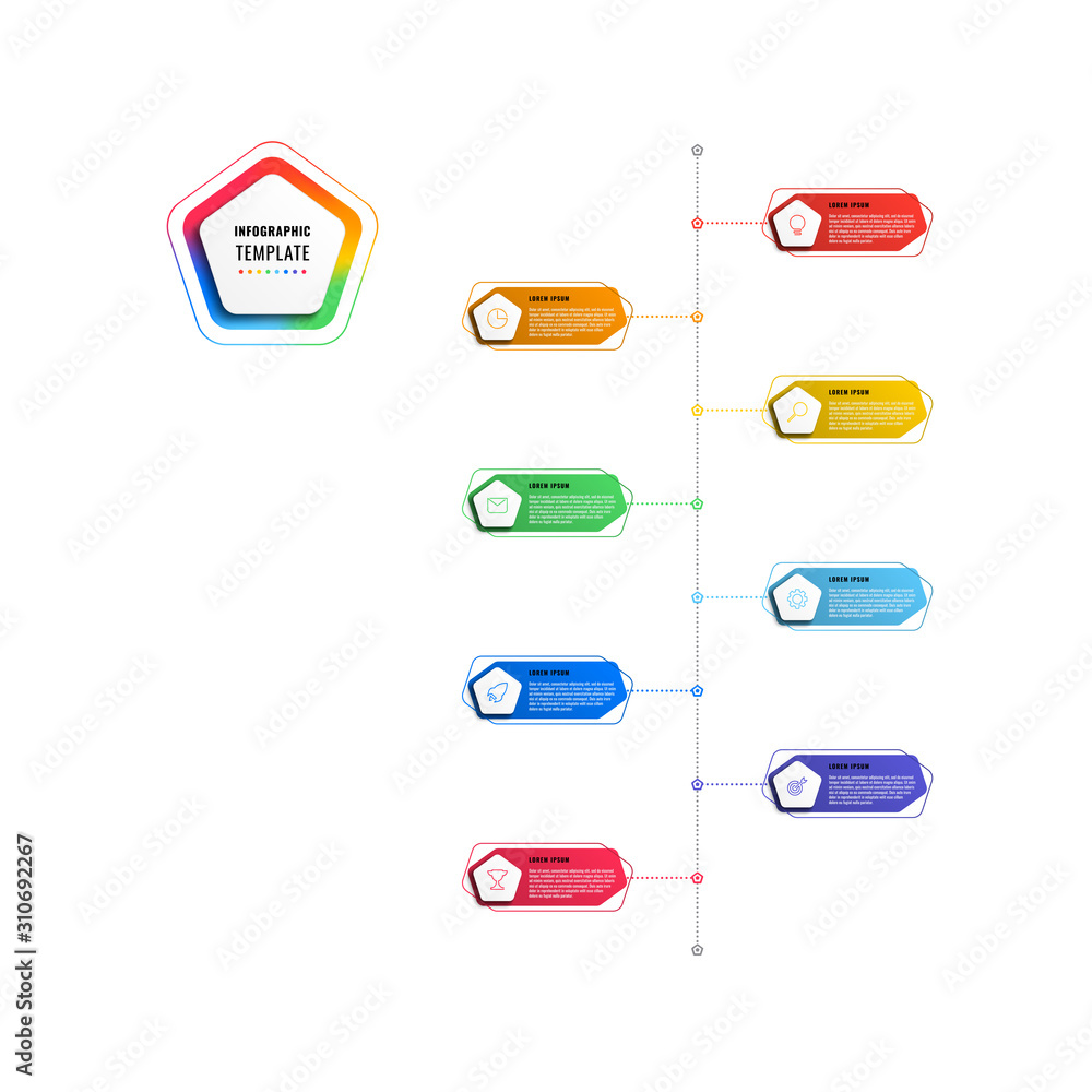 Aufkleber vertical 8 steps timeline infographic template with pentagons and polygonal elements on a white back