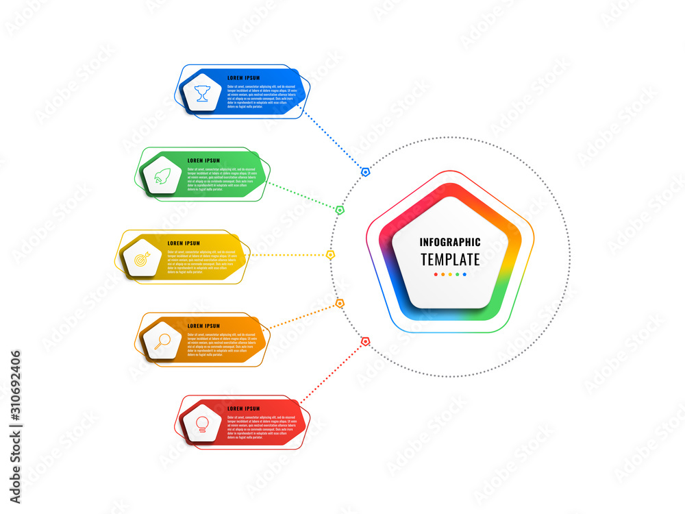 Aufkleber five steps infographic template with pentagons and polygonal elements on a white background. modern 