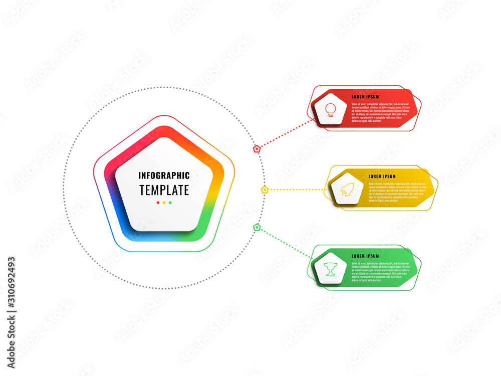 Poster three steps infographic template with pentagons and polygonal elements on a white background. modern