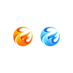 wave and fire logo design vector illustration