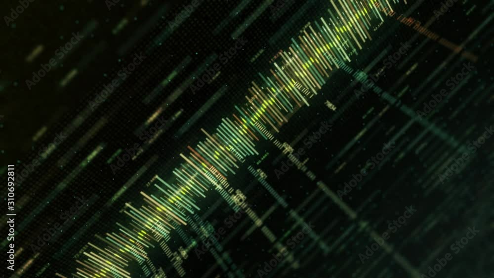 Poster abstract colorful equalizer matrix-style on black background. animation. music track or business cha
