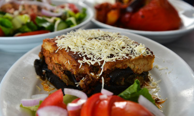 Baked cake with pork and cheese for lunch