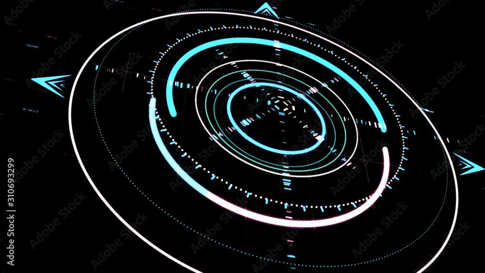 Poster abstract animation with hologram of techno circles. animation. futuristic circles with strokes and n
