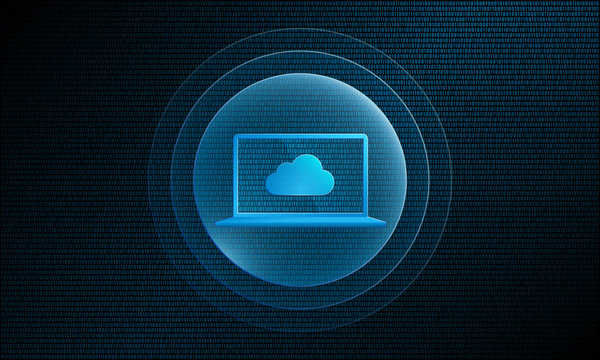 Laptop cloud in digital sphere with pulse effect technology	