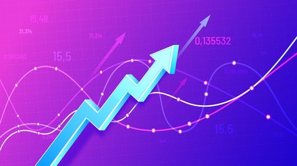 Fototapeta premium Growing financial schedule 3D arrow. Profit growth, rising chart and finance business statistic vector illustration. Successful business development, revenue increase. Positive stock market trend