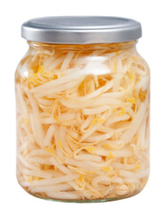 Glass jar of sprouted mung beans