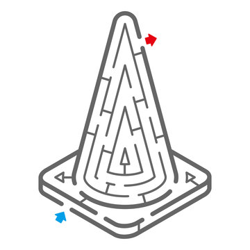 カラーコーンのアイソメトリック迷路（塗り絵）