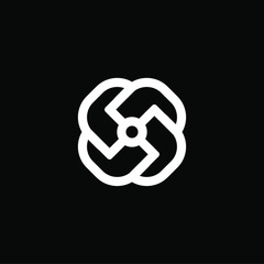 Initial letter r s logo template with rose heraldic line art in flat design monogram illustration