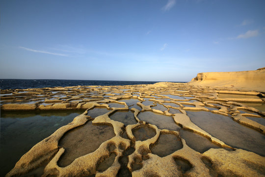Traditional salt crafts on the island of Gozo. Malta