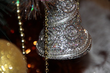 Christmas background with ornaments and beads