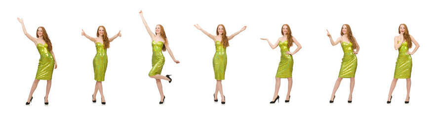 Red hair girl saying hello isolated on white