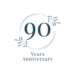 90 Years Anniversary with floral frame template design