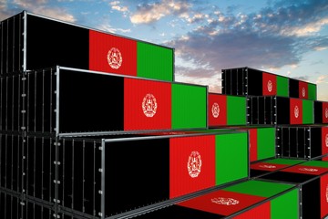 3D illustration Container with flag of Afghanistan