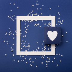 Happy Valentine's Day card with gift, small stars and white heart