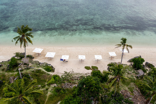 Aerial shot Paradise beach (Sandira beach), Bantayan island, North Cebu, Philippines