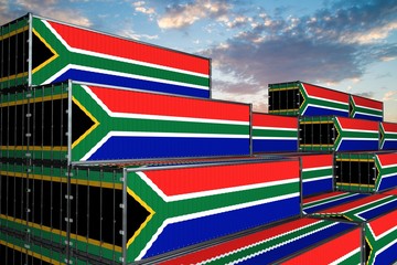 3D illustration Container with flag of South-Africa