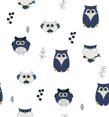 Cute owl pattern illustration. Cute little birds
