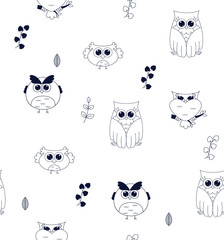 Cute owl pattern illustration. Cute little birds