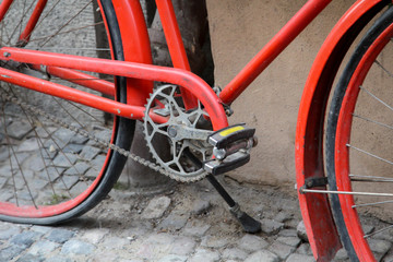 Detail eines fahrrad, Tretlager mit Pedahle und Kette