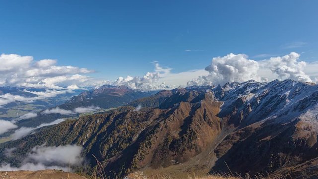 Timelapse of the snowy Austrian mountains along the border with Italy. Drava Valley, Lienz. Concept: alpine landscapes, holidays in Austria