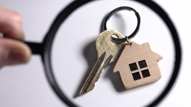 Woman with loupe studying the terms of housing before buying or renting, closeup