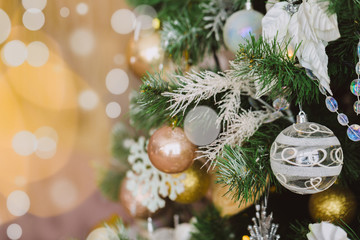 2020 Merry Christmas and New Year holidays background. Blurred bokeh background Christmas tree