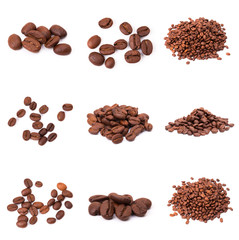 collage of Coffee beans isolated on a white background area for copy space.
