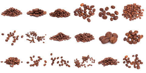 collage of Coffee beans isolated on a white background area for copy space.