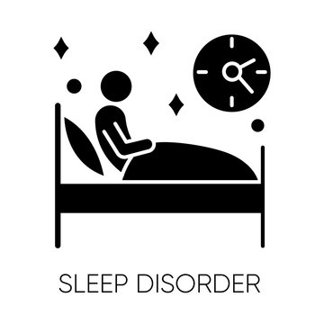 Sleep deprivation glyph icon. Insomnia. Awake at night. Sleeplessness. Nightmare and night terror. Dyssomnia. Mental disorder. Silhouette symbol. Negative space. Vector isolated illustration